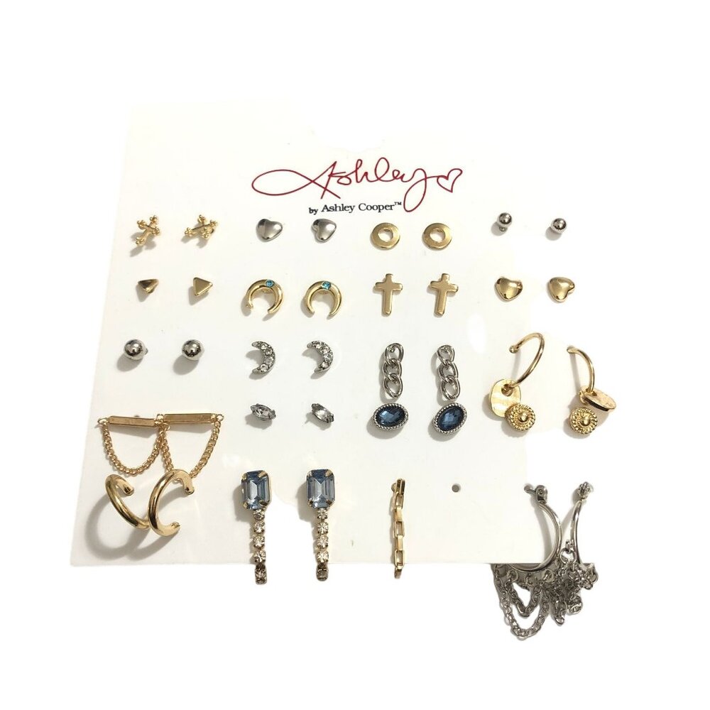 Ashley Cooper Womens Mixed Metal Stud Hoop Earring Set